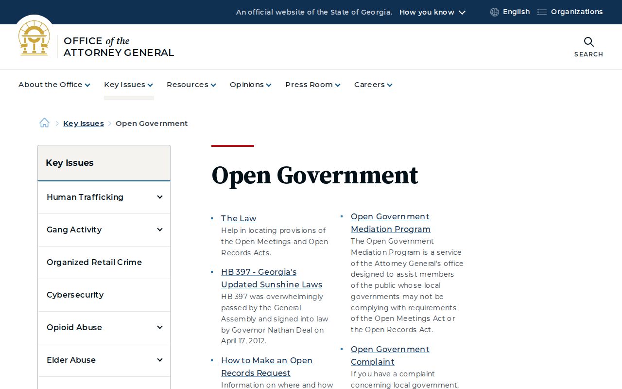 Georgia Attorney General open government guidance