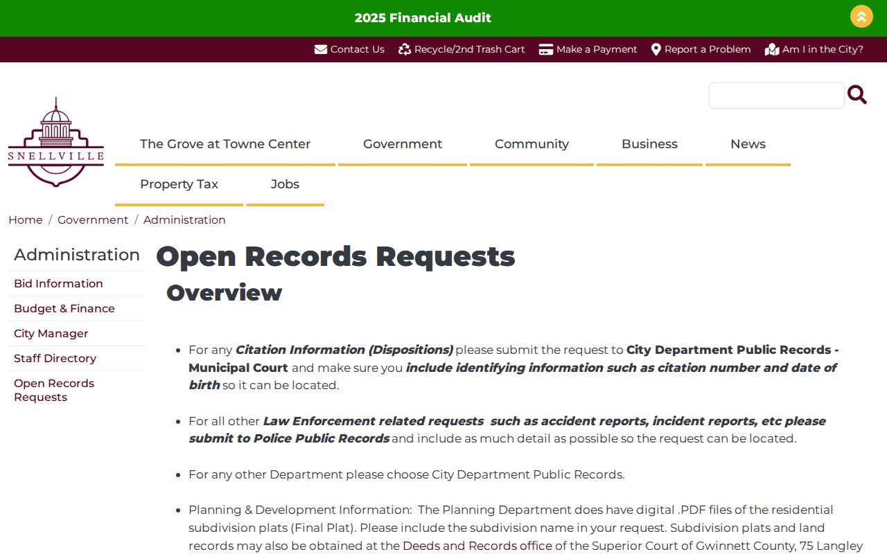 Official Snellville open records request page