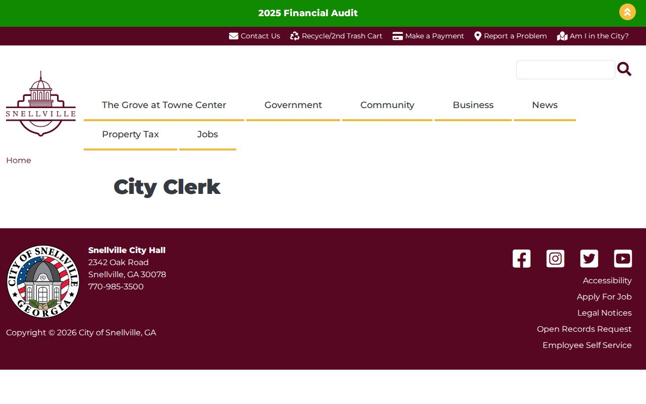 Snellville city clerk page for city-created public records