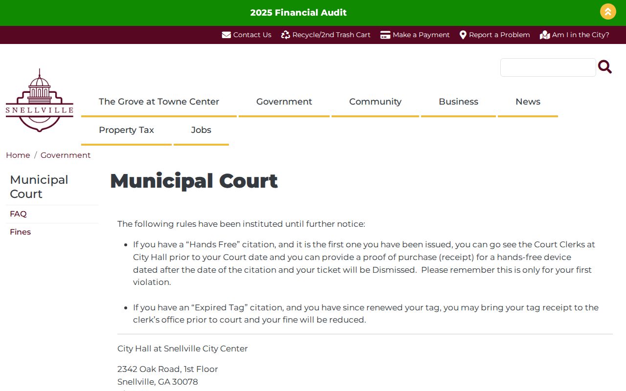 Snellville Municipal Court page for city ordinance and traffic record access