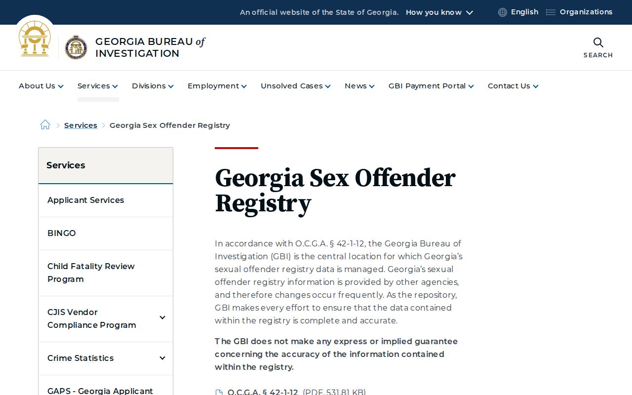 Georgia Bureau of Investigation registry guidance and accuracy notice