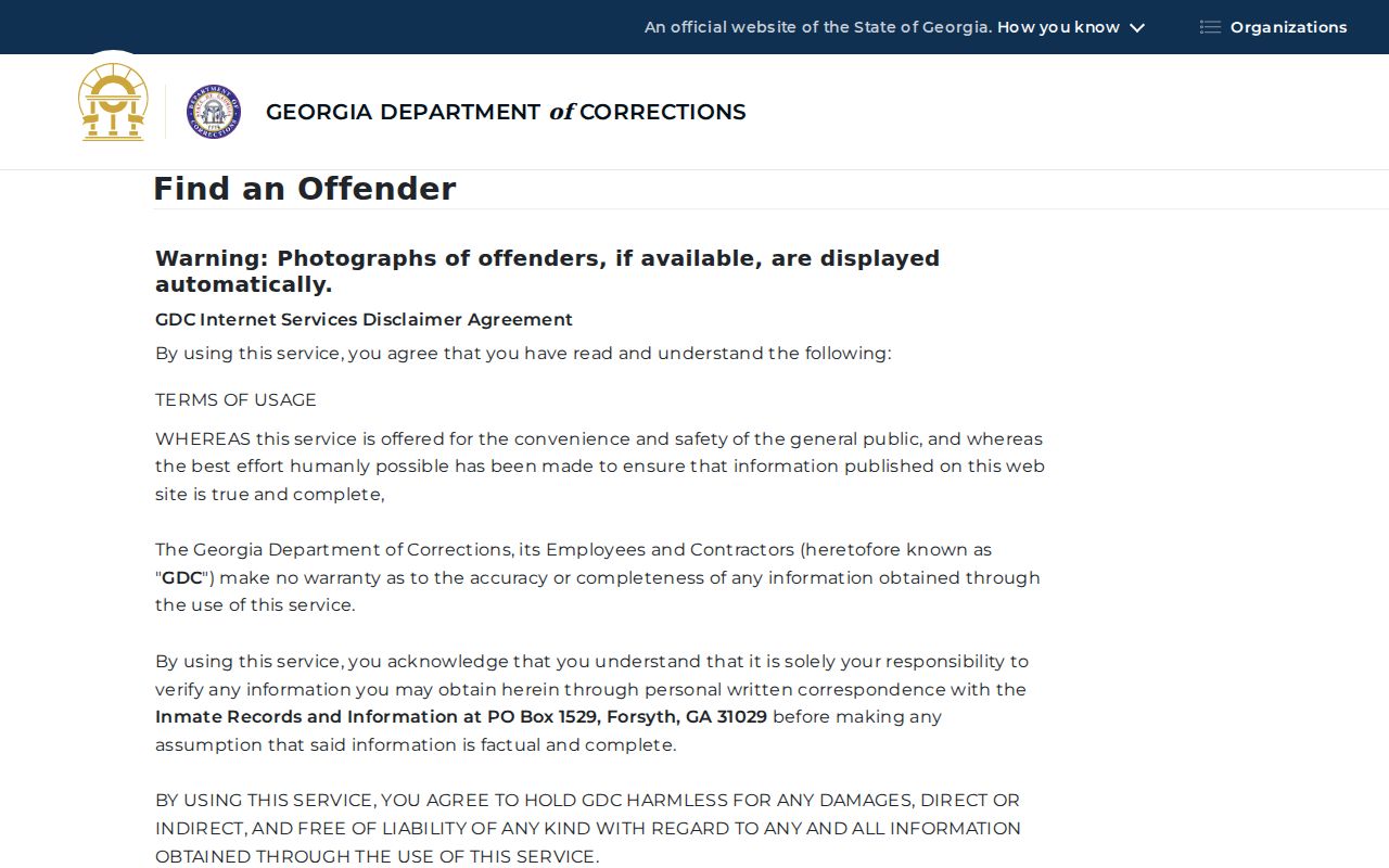 Georgia Department of Corrections offender query for checking a Snellville name