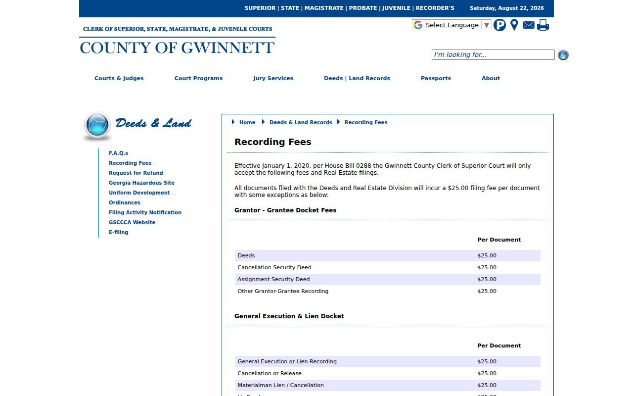 Gwinnett deed recording and copy fees for Snellville property research